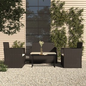 319194 vidaXL 4 pcs conjunto lounge de exterior c/ almofadões vime PE preto