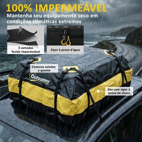 Mala de Teto para Carro 425 L Impermeável com 8 Correias Tapete Antiderrapante e Ganchos para Veículos Preto e Amarelo