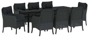 Conjunto de Jantar de Jardim com Almofadas Preto Rattan Poliéster