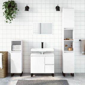 vidaXL 3pcs conj. móveis casa banho derivados madeira branco brilhante
