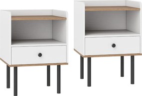Conjunto de 2 mesas de cabeceira 40,5 x 35 x 56 cm com gaveta e prateleira aberta, pernas de metal, mesa auxiliar compacta para sala ou quarto, branca