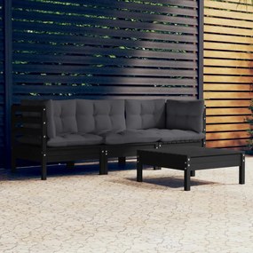 4 pcs conjunto lounge jardim c/ almofadões pinho antracite