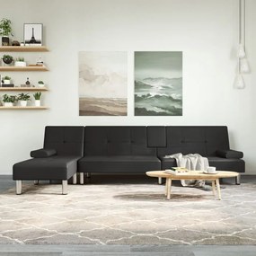 vidaXL Sofá-cama em forma de L 255x140x70 cm couro artificial preto