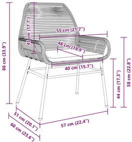 Cadeiras de jardim 2 pcs c/ almofadões vime PE cinzento