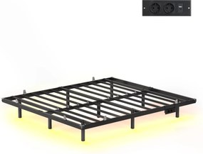 Estrutura de cama 160 x 200 cm com iluminação LED, porta USB-C e extensão (COLCHÃO NÃO INCLUIDO) Preta