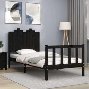 3192265 vidaXL Estrutura de cama com cabeceira 90x190 cm madeira maciça preto