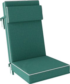 Outsunny Almofada de assento 120 x 47 x 9,5 cm repelente à água, almofada para cadeira com tiras, apoio de cabeça, UPF50+, Verde | Aosom Portugal