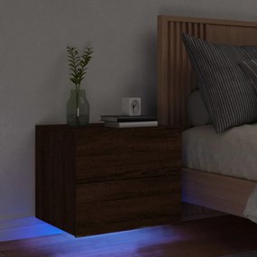 Mesa de cabeceira de parede com luzes LED carvalho castanho