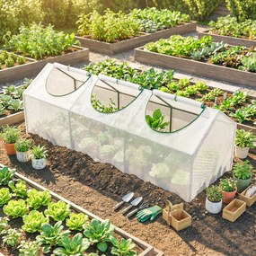 Estufa de jardim mini com 3 janelas enroláveis 180 x 60 x 60 cm, cobertura em PE de alta densidade 140 g/m², branca