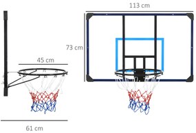 Tabela de Basquetebol de Parede Cesta de Basquetebol para Exterior 113x61x73 cm Azul e Preto