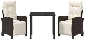 Conjunto de Jantar de Jardim 3 Peças em Rattan Poliéster Marrom