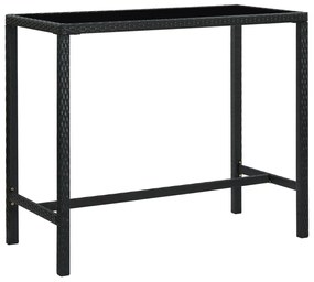 Mesa de bar para jardim 130x60x110 cm vidro e vime PE preto