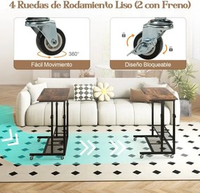 Secretária 80 x 50 x 64,5-89 cm ajustável em altura com tampo inclinável portátil com rodas Castanha
