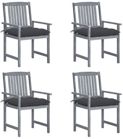 vidaXL Cadeiras de jardim com almofadões 4 pcs acácia maciça cinza