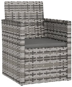 3 pcs conjunto lounge exterior c/ almofadões vime PE cinzento