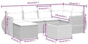 7 pcs conjunto de sofás p/ jardim com almofadões vime PE bege
