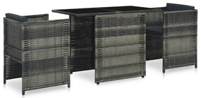 3 pcs conjunto bistrô com almofadões vime PE cinzento