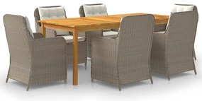 7 pcs conjunto de jantar para jardim castanho