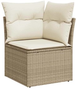 8 pcs conjunto sofás jardim com almofadões vime PE/acácia bege
