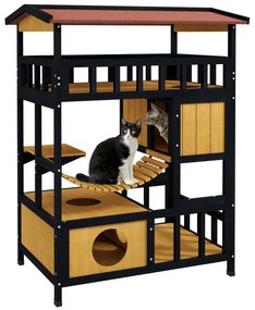 PawHut Casa para Gatos de Madeira 84x60x116 cm Abrigo para Gatos de 4