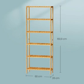 Estante casa banho em bambu com 6 prateleiras 26 x 60 x 160,9 cm Bege
