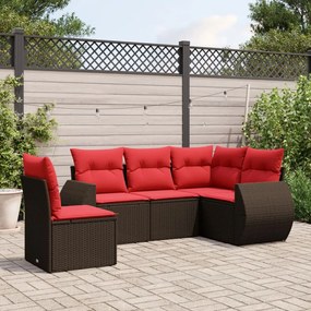 vidaXL 5 pcs conjunto sofás p/ jardim c/ almofadões vime PE castanho