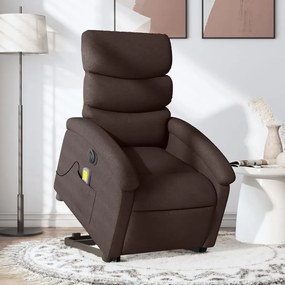 vidaXL Poltrona elétrica elevatória massagens tecido castanho-escuro