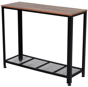 HOMCOM Mesa consola estilo industrial mesa de corredor com prateleira de malha de metal 101x35x80cm 10kg marrom e preto|Aosom Portugal