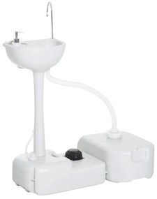 Outsunny Lavatório Portátil para Campismo com Depósito de Recuperação de Água e Dispensador de Sabão 83x50x103 cm Cinza Claro | Aosom Portugal