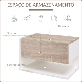Conjunto de 2 Mesas de Cabeceira Flutuantes com 1 Gaveta e Prateleira Aberta 46x30x30 cm Carvalho e  Branco