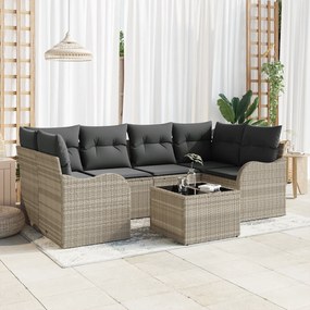 vidaXL Conjunto de Sofás de Jardim de 7 Peças com Almofadas Cinza Claro em Rattan Sintético