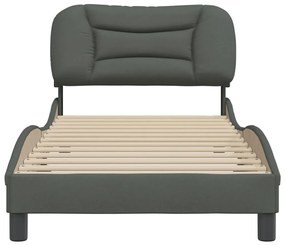 Estrutura de cama c/ cabeceira tecido 90x190 cm cinza-escuro