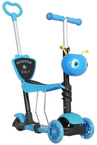 HOMCOM HOMCOM Trotinete 5 em 1 para Crianças com 3 Rodas Assento Removível e Guiador Ajustável Carga Máxima 50 kg 62x25x72,5 cm Azul | Aosom Portugal