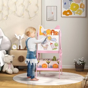Quadro infantil com cavalete, dupla face, com 2 caixas de arrumação, para crianças dos 3 aos 8 anos, 49 x 53,5 x 113 cm, cor-de-rosa
