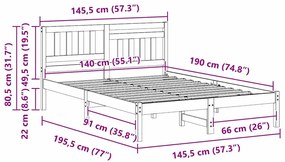 Estrutura da Cama com cabeceira Castanho 140 x 190 cm