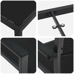 Conjunto de Jantar de Jardim 7 Peças em Rattan e Poliéster Preto.