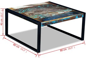 Mesa de centro 80x80x40 cm madeira reciclada maciça