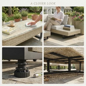 Conjunto de Jardim em Vime de 3 Peças com Sofá Modular de 3 e 2 Lugares Mesa Lateral e Mesa de Centro Bege