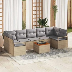 vidaXL Conjunto de sofá de jardim em 8 peças com almofadas bege em rattan de poliéster.