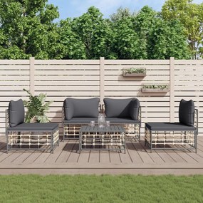 vidaXL 5 pcs conjunto lounge de jardim c/ almofadões vime PE antracite