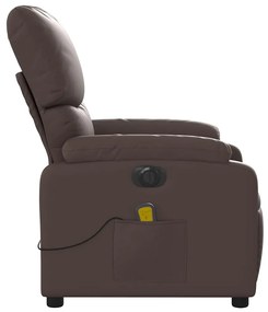 Poltrona massagens reclinável elétrica couro artif. castanho