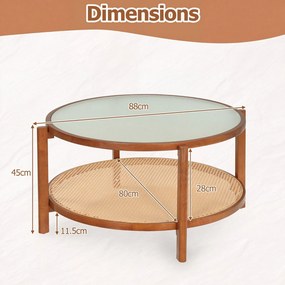 Mesa de Centro Redonda, 88 x 88 x 45 cm, Arrumação em Dois Níveis, Castanho
