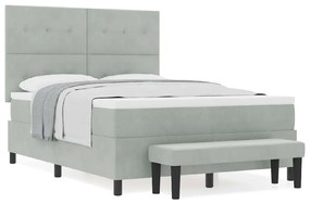 Cama Box Spring com Colchão &amp; Banco Cinza Claro 140x200 cm Veludo