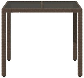 Mesa de jardim com tampo de vidro 90x90x75 cm vime PE castanho
