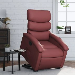 vidaXL Poltrona reclinável elevatória couro artificial vermelho tinto