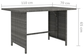 10 pcs conjunto lounge de jardim c/ almofadões vime PE cinzento