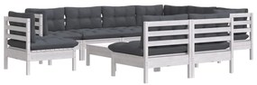 10 pcs conj. lounge de jardim c/ almofadões pinho maciço branco