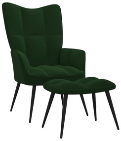 328086 vidaXL Cadeira de descanso com banco veludo verde-escuro