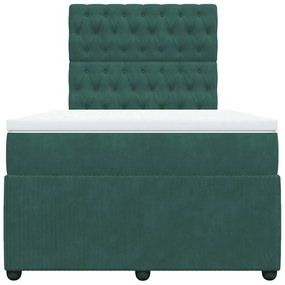 Cama boxspring com colchão 120x200 cm veludo verde-escuro