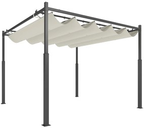 Outsunny Pérgola de jardim exterior 3 x 3 m com teto retrátil e fixação magnética, abrigo sol UPF30+, creme | Aosom Portugal